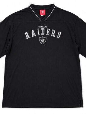 Oakland Raiders NFL Y2K Embroidered V Neck Jersey Tee Men’s XL Black